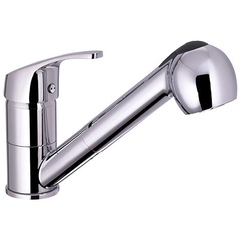 Eurosanit – Robinet mural de cuisine à douchette extractible – Corps en laiton – Bec mobile – Douchette bi-jets avec aérateur mousseur M24x100 (1/2)