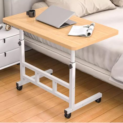 Bureau portable réglable sur roulettes Hauteur 62-82 cm Table de chevet double couche pour ordinateur portable