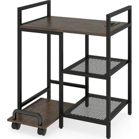 Soporte para impresora 63,5 x 40 x 72 cm estación de carga con 4 ruedas diseño rústico madera de ingeniería negra 200017814