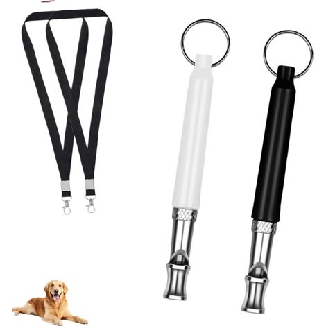 Sifflet Ultrason Chien - Lot de 2 - Métal Réglable - Anti Aboiement et Rappel - Dressage Tout Âge - Noir et Blanc 8cm (1/5)