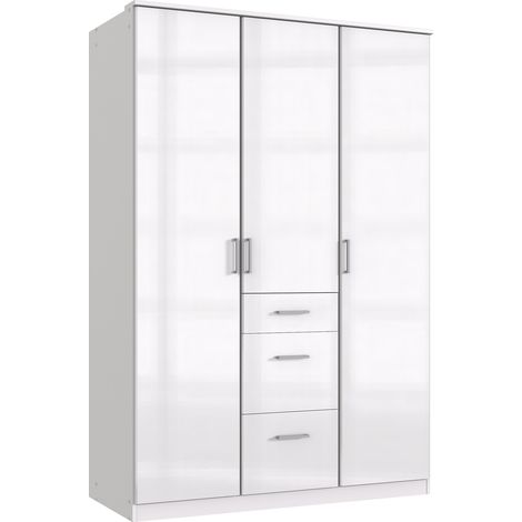 Armoire placard, meuble de rangement coloris blanc cassé, blanc - Longueur 135 x Hauteur 199 x Profondeur 58 cm (1/3)