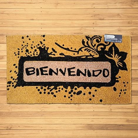 Felpudo de coco natural 15mm-Bienvenido amarillo 40x70cm