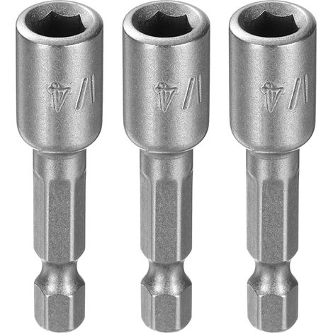 3 Pieces Hex Socket Wrench 1/4" 6 Point Socket 1/4" Hex Shank 1.9" (48mm) Long Magnetic Steel Cr-V for Drill and Impact Removal (1/5)