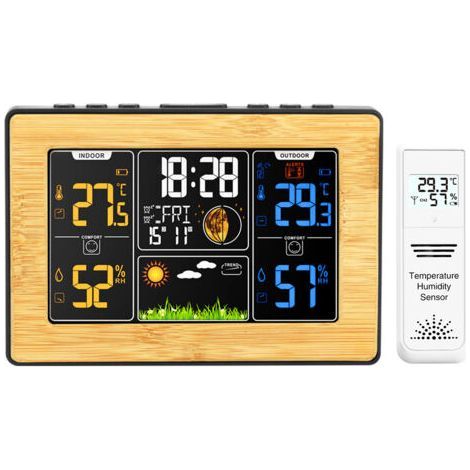 Wireless Weather Station with Outdoor Indoor Outdoor Sensor Thermometer Humidity Barometer Weather Clock (1/5)