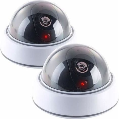 Camera Factice - Dome 360° - LED Rouge - Sans Fil - Plastique - Lot De 2 (1/2)