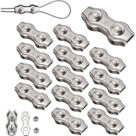 14 Pièces Duplex Clips M4 Câble Métallique Clips Inoxydable 304 Pinces Duplex pour Gréement de Câble Métallique de 4 mm (1/5)