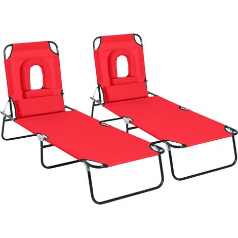 chaise longue - Outsunny - Acier - 187x58x36cm - Rouge (1/5)