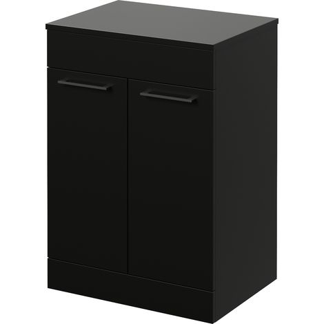 Napoli 460 Matt Black 600mm 2 Door Vanity Unit for Countertop Basins - 600mm - Gunmetal Grey 160mm Handle
