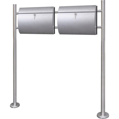 Boite aux lettres double design contemporain acier inoxydable sur pieds 120 cm