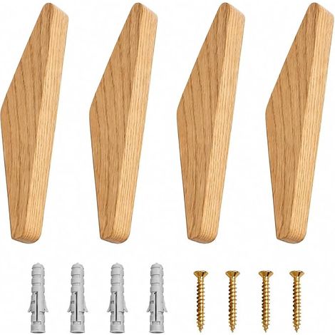 Générique patères Porte manteau mural bois,support muralpour suspendre le chapeau,Cintres, porte-chapeaux - Crochets pour serviettes,pour Cuisine et ChambreLot de 4 (1/5)