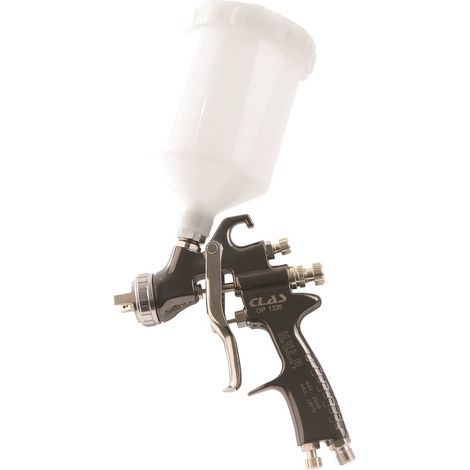 Clas – Pistolet de peinture HVLP pneumatique – Pression de service 1 à 2 bar – Buse inox Ø2mm – Godet polyamide 600ml (1/4)