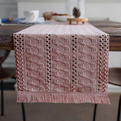 Chemin de table bohème en jute décoration rustique automnale tissée pour cuisine de ferme et table basse - 30 x 160 cm - Style 21