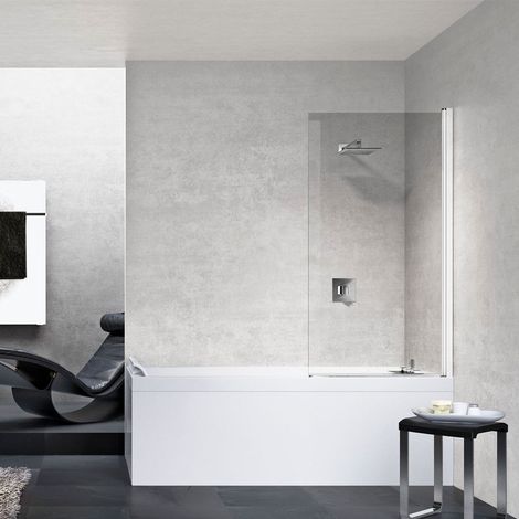Parete vasca rettangolare 85x150 cm, anta girevole a 180°, vetro temperato trasparente, profilo bianco Y21V85-1U (1/2)