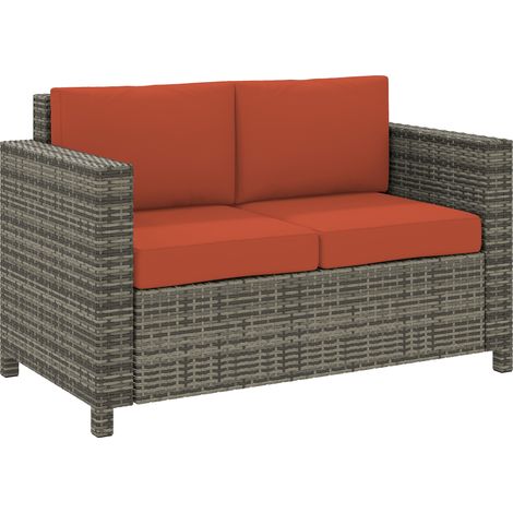 Grey Rattan 2-Seater Sofa with Soft Cushions and Armrests,Stylish Wicker Loveseat Garden Furniture for Patio and Outdoor Spaces