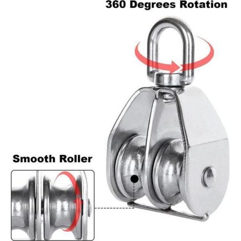 Poulie Double - - M25 - Acier Inoxydable - 150kg - Roue Bloquante (1/4)
