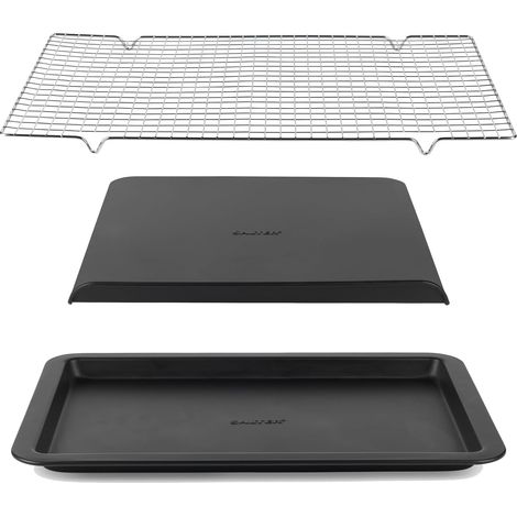 plaque de cuisson antiadhésive 37 cm + grille de refroidissement 41 cm en acier au carbone salter bakes (1/5)