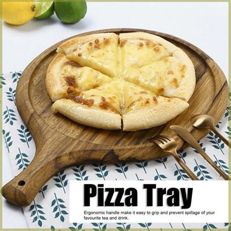 Plateau à Pizza, Planche à Découper Ronde en Bois avec Poignée, Ustensiles de Cuisson, Outils de Cuisine (1/4)