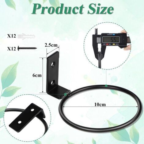 Lot de 6 supports muraux pour plantes, adaptés à une utilisation en intérieur et en extérieur, fabriqués en métal noir pliable, pour pots d'un diamètre de 10 cm.