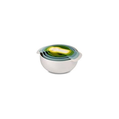 Set de preparazione Joseph Joseph Nest 9 Plus de 9 pezzi, impilabili e funzionali, include ciotole, misurini, colino e setaccio, lavabili in lavastoviglie.