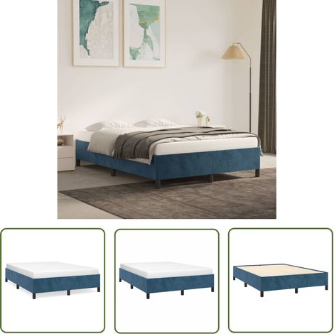 The Living Store Cadre de lit sans matelas bleu foncé 140x190 cm velours - Cadre De Lit - Lit Double - Lit Velours - Lit Bleu - Meuble Chambre À Coucher (1/5)