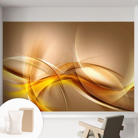 Papier peint intissé décoratif avec colle pour salon chambre et bureau Installation rapide Lignes douces 152x104 cm (1/5)