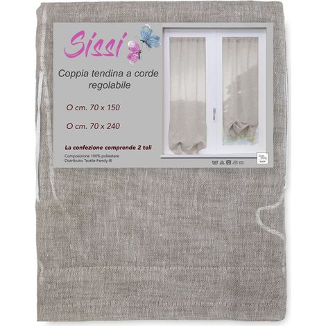 COPPIA tendina SISSI a VETRO MODERNA larga cm 70 Regolabile a Cordine BEIGE COPPIA (2 TELI) CM. 70X240