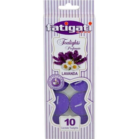 TrAdE Shop Traesio - Set 12 Pz Da 10 Candele Profumate Tealight Lumini Rotondi Fragranza Alla Lavanda 295371 -