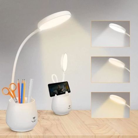 (Weiße) Schreibtischlampe, wiederaufladbare Stifthalterlampe mit 3 Beleuchtungsmodi und 24 LEDs (1/4)