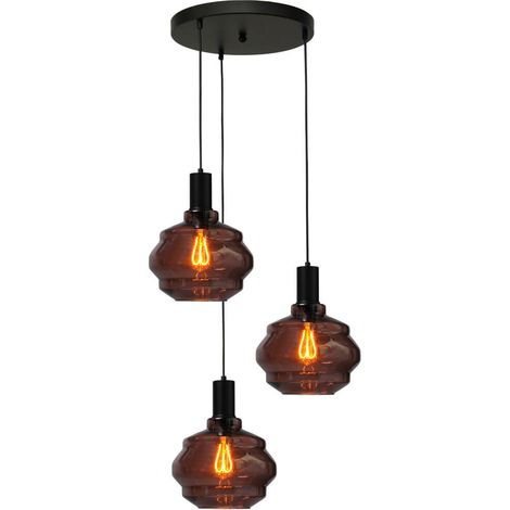 Suspension loft 3 lumières - noire - Porto avec verres Ball rouges - Ø 24cm - 2712-05-05-35-3-1