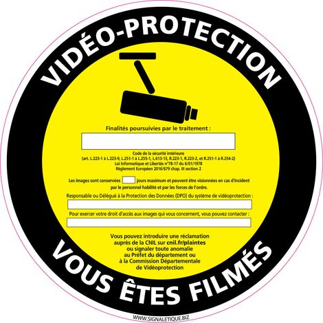PANNEAU VIDEO-PROTECTION VOUS ETES FILMES (G1211) - Adhésif - Diamètre 125 mm