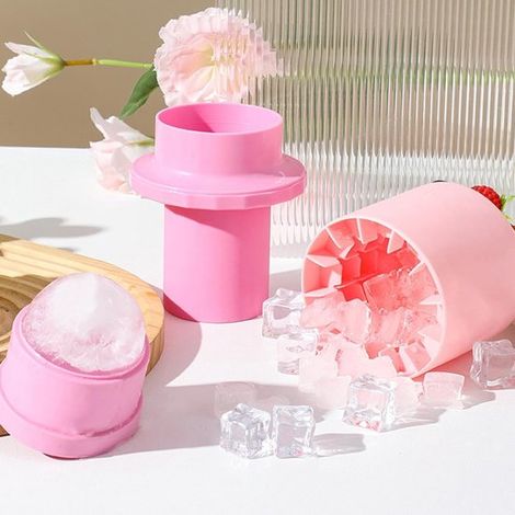 Bicchiere multifunzionale in silicone rosa per cubetti di ghiaccio, resistente al caldo e al freddo da -20 a 150 gradi, compatto, ideale da viaggio per campeggio, picnic e per l'uso quotidiano in esta (1/5)