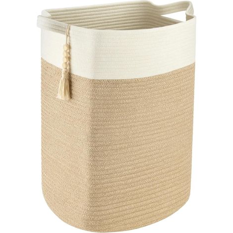 M.J COMFY-LIFE Cotton Rope Storage Basket, Collapsible Woven Organizer Bins for Home, Nursery, Office  Multipurpose Toy, Blanket, Laundry Hamper with Handles (Flax) (1/5)