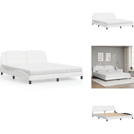 Lit avec matelas blanc 180x200 cm similicuir - Lit Double - Lit Avec Matelas - Lit Design - Lit Moderne - Lit Blanc (1/5)