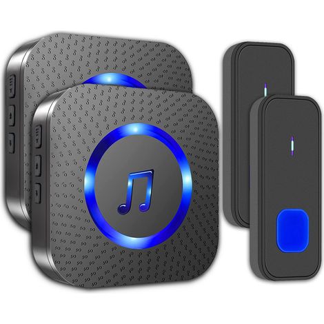 Wireless waterproof doorbell 300 m – 55 melodies – 5 volume levels up to 110 dB – Battery life 1–3 years – Easy installation – 2 transmitters, 2 plug-in receivers (1/5)