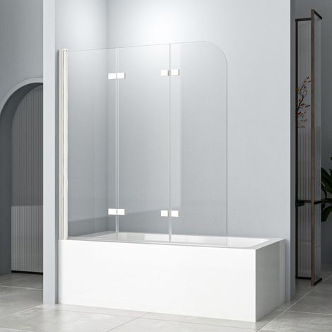 130 x 140 cm Weiß Badewannenaufsatz Duschwand für Badewanne 3-teilig Duschtrennwand für Badewanne Duschwand Badewanne Faltwand Duschabtrennung Badewanne, 6mm ESG Glas