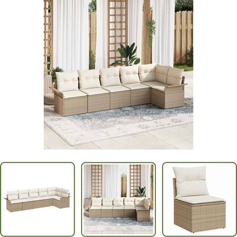 vidaXL Poly Rattan - Garten-Sofa-Set mit Kissen mit Speicher 6 pcs Beige Poly Rattan (1/5)