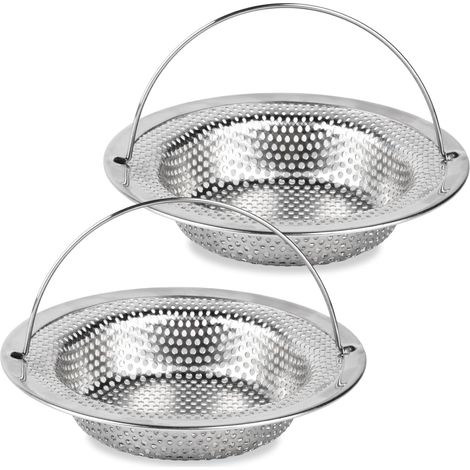 Lot de 2 crépines pour évier de cuisine, crépine de 11 cm, protection de bonde en acier inoxydable avec poignée, protection anti-obstruction universelle - FO (1/5)