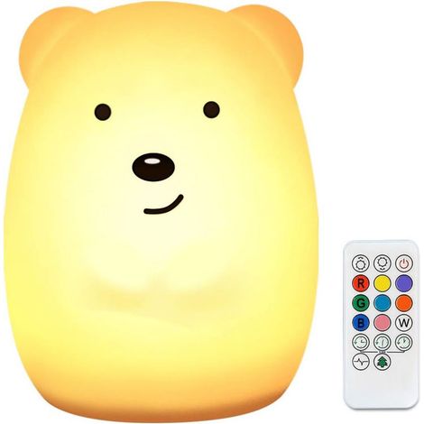 Lampara Nocturna Led - Forma De Oso - Silicona Suave - Control Remoto - Luz Cálida Ajustable - Batería Recargable 15 H - Portátil - 1 Unidad (1/5)