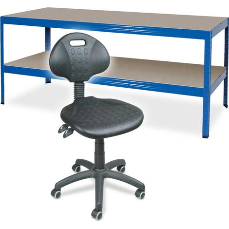 BRB Arbeitstisch/Packtisch mit Fachboden BxTxH 1800x600x900 mm + Arbeitsdrehstuhl mit Rollen