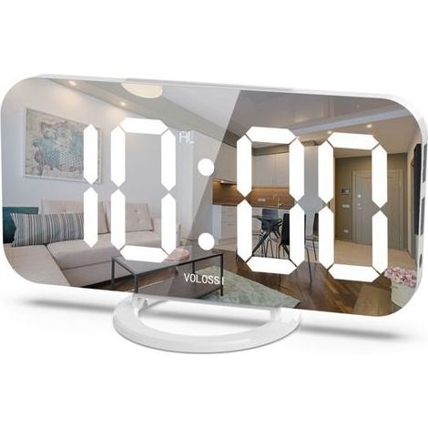 Lntyq Réveil numérique, horloge LED miroir 6 pouces, port de chargeur USB double numérique, luminosité automatique/personnalisée, fonction sieste facile, réveil de table de chevet de chambre (1/5)