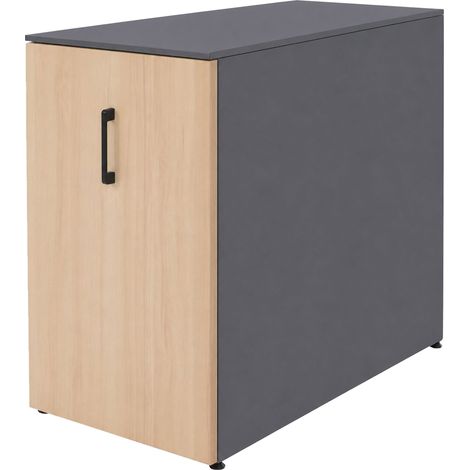 [NEUWERTIG] Aktenschrank HHG-152, Büroschrank Stahlschrank, Stützrad Staufächer, Metall 74x43x80cm dunkelgrau, Holzfront (1/5)
