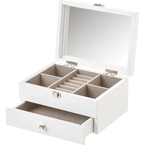 Portagioie Legno Bianco Porta Gioielli 1 Cassetto 1 Ripiano 10,50x19,50x15,50 cm (1/5)