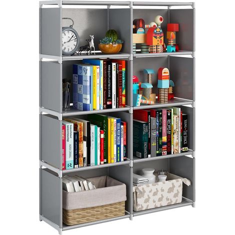 Bookshelf Storage 8 Compartments Cube Storage Unit Cube Storage Organizer for Books, Clothes, Toys, Boxes, Gray (1/5)