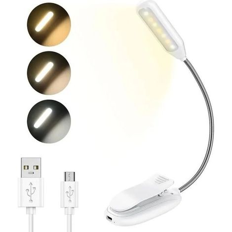 Lampe de Lecture 7 LEDs Liseuse Lampe Clip USB Rechargeable 360Cou Flexible Veilleuse pour Lire au LitKindleVoyageCamping (1/4)