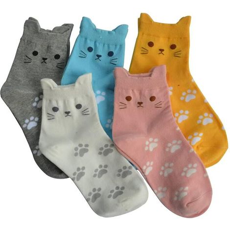 10 paires de chaussettes pour femmes, pointure 4-7, en coton, motif animaux mignons, chaussettes mi-mollet en coton, idéales pour l'automne et l'hiver. (1/5)