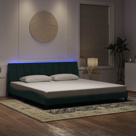 vidaXL Giroletto con LED senza Materasso Hanko Verde Scuro 200x200 cm in Velluto