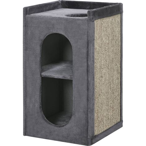 Rascador Para Gatos De 81 Cm, Robusto Rascador Para Gatos Con 2 Cuevas, Torre Rascadora, 2 Niveles Para Gatos De Hasta 6 Kg En Gris Oscuro