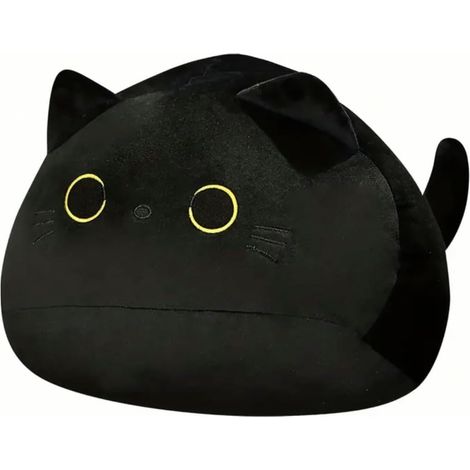 Peluche a forma di gatto nero, morbido al tatto, cuscino e coccoloso, QV + regalo in omaggio (1/4)
