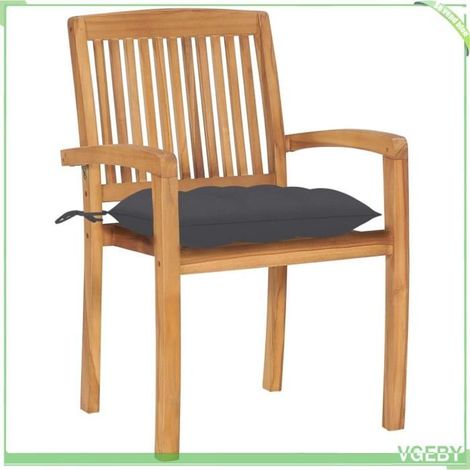 Chaises de jardin - FAFEICY - 3063267 - Bois de teck - Lot de 2 avec coussins anthracite - Empilables (1/5)