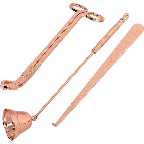 Set mit 3 Dochtschneidern und Kerzenlöschern aus roségoldenem Edelstahl – Kerzenzubehör